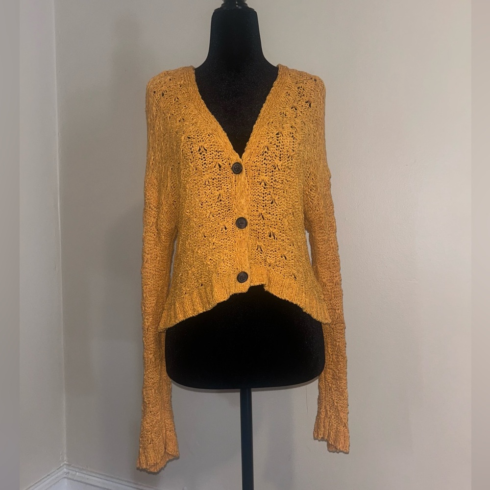 American Eagle Yellow Knit Button Sweater